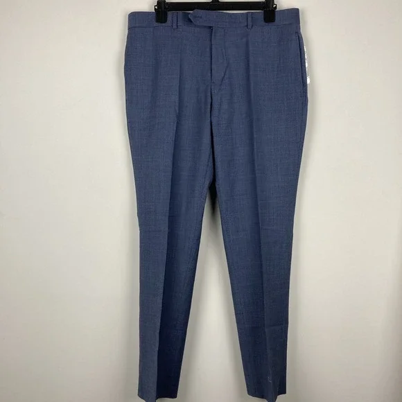 Brooks Brothers Mens Classic fit Dress Pants 33W 30L Denim Blue Check Stretch